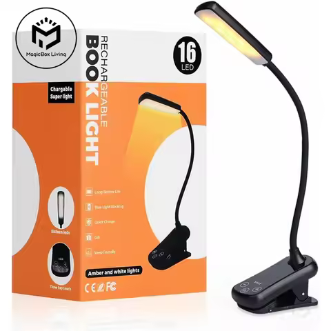 Lampe de livre 16 LED, recharge USB, tête pivotante 180°